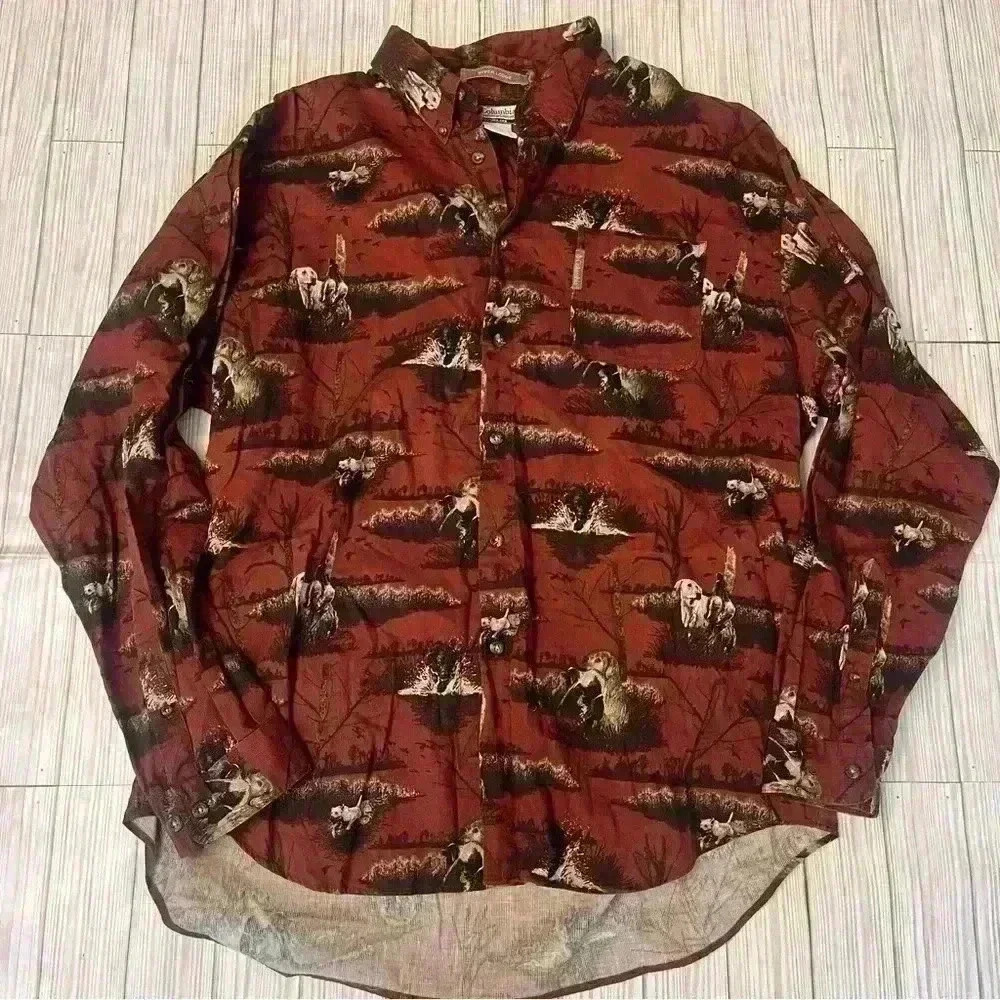 Columbia River Lodge golden retriever button up